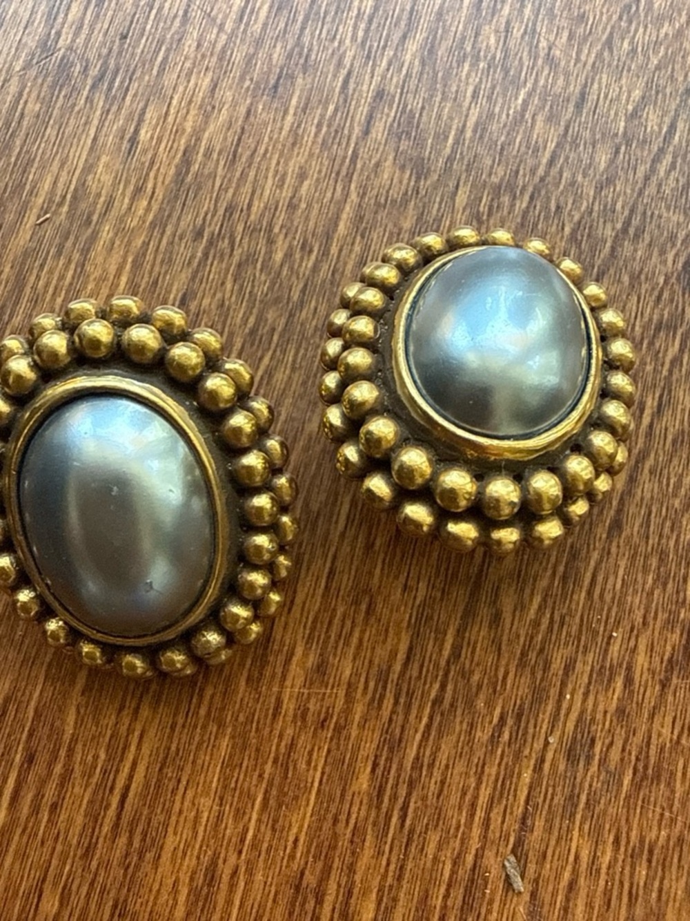 VintageYSL / Saint Laurent Gold-Tone Beaded Earrings with Silver Faux Pearls - Picture 1 of 2